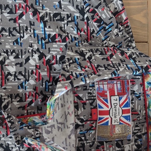 7 Downie St. Men’s Geometric Print Long Sleeve Button Down Flip Cuff Shirt - Picture 6 of 13